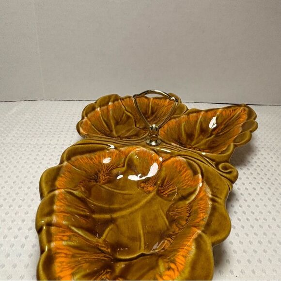 Vintage MCM Santa Anita Ware R-27 Three Leaf Glossy Glazed Art Pottery Dish - Picture 5 of 9